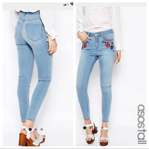 ASOS Tall Ridley High Waist Embroidered Jeans - Picture 1 of 11